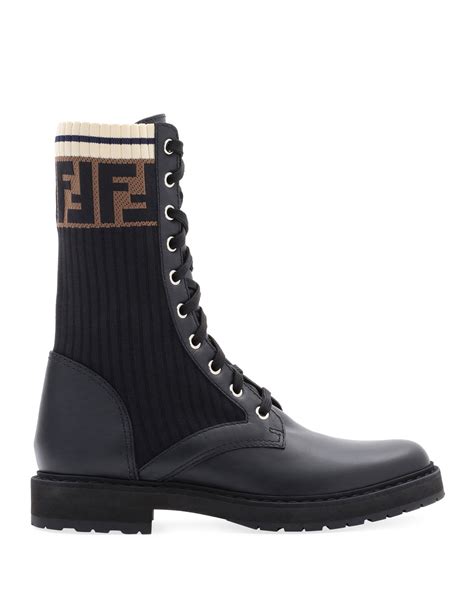 fendi knee-high knit leather combat boots|fendi knee high boots.